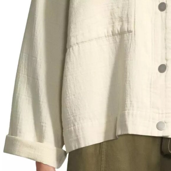 Eileen Fisher Mandarin Collar Channel Casual Pockets Jacket Undyed Ecru Ivory XS - Picture 4 of 14